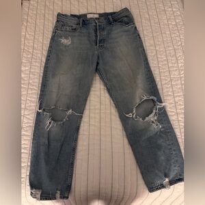 Mother denim - stretchy medium wash cropped jean with rips size 33